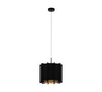 Eglo Suspension Pineta 1 Ampoule Moderne en Acier, Bois et Textile Noir, Or, Lampe de Salle à Manger Suspendue avec Douille E27, Ø 33 cm