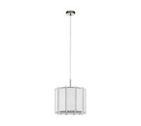 Eglo Suspension Pineta - 1 Ampoule - Suspension Moderne - en Acier, Bois et Textile - Nickel Mat - Blanc - Argenté - Lampe de Table - Lampe de Salon Suspendue avec Douille E27 - Ø 33 cm