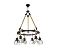 Eglo Suspension Rampside, lampe vintage à 6 flammes au design industriel, suspension en acier et bois, couleur : noir, marron, douille : E27