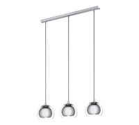 Eglo Suspension Rocamar, lampe suspendue 3 flammes moderne, luminaire suspendu en métal chromé et verre transparent, lampe de salle à manger, lampe de salon suspendue avec douille E27
