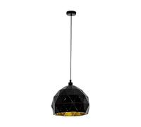 Eglo Suspension Roccaforte, lampe suspendue 1 flamme, luminaire en métal noir et doré, douille E27, diamètre 30 cm