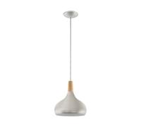 Eglo Suspension Sabinar, lampe suspendue 1 flamme, suspension en acier et bois, couleur : argent brossé, marron, douille : E27, Ø : 28 cm