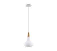 Eglo suspension Sabinar, lampe suspendue 1 flamme, suspension en acier et bois, couleur : blanc, brun, douille : E27, Ø : 18 cm
