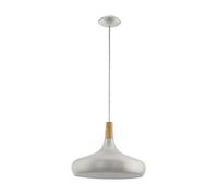 Eglo Suspension Sabinar, luminaire en acier et bois, lampe suspendue en argent brossé et marron, douille E27, Ø 40 cm