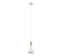 Eglo Suspension Sabinar, luminaire en acier et bois, lampe suspendue en blanc et brun, douille E27, Ø 18 cm, certifié FSC