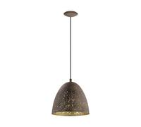 Eglo Suspension Safi - 1 Ampoule - Vintage - Design Industriel - Rétro - en Acier - Diamètre : 27,5 cm - Couleur : Marron, Doré - Culot : E27