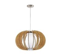 Eglo Suspension Stellato 1, 1 Ampoule Vintage, en Acier, Bois et Verre en Nickel Mat, Érable, Blanc, Lampe de Table Suspendue avec Douille E27, Ø 50 cm
