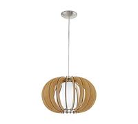 Eglo Suspension Stellato 1, 1 Ampoule Vintage, en Acier, Bois et Verre en Nickel Mat, Érable, Blanc, Lampe de Table Suspendue avec Douille E27, Ø 40 cm