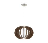 Eglo Suspension Stellato 3-1 Ampoule - Vintage - en Acier, Bois et Verre - Nickel Mat - Marron et Blanc - Lampe de Table de Salon Suspendue avec Douille E27 - Diamètre 40 cm