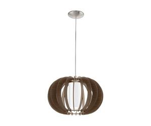 Eglo Suspension Stellato 3, lampe vintage 1 flamme, acier, bois, verre nickel mat, brun, blanc, pour salle à manger ou salon, douille E27, Ø 40 cm