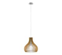 Eglo Suspension Tindori - 1 Ampoule - Vintage - Suspension en Acier et Bois - Nickel Mat - Érable - Lampe de Salle à Manger - Lampe de Salon Suspendue avec Douille E27 - Ø 38 cm