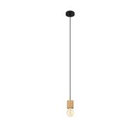 EGLO Suspension Turialdo, lampe suspendue industriel et vintage, luminaire en bois et acier naturel et noir, lampe pour table de salle à manger certifiée FSC, douille E27