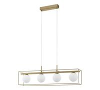 Eglo Suspension Vallaspra, lampe suspendue 4 flammes, suspension en acier, couleur : champagne, verre : blanc, opalin mat, douille : E14