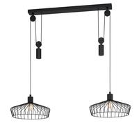 Eglo Suspension Winkworth, lampe suspendue vintage à 2 flammes, style industriel et rétro, suspension en acier noir, lampe pour table à manger ou salon avec douille E27