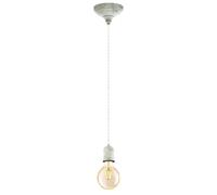 Eglo Suspension Yorth, lampe suspendue à une lampe, style vintage industriel, suspension en acier blanc cérusé, câble gris, lampe pour table à manger, lampe de salon suspendue avec douille E27
