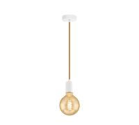 Eglo Yorth, 1 Suspension Vintage à Fils, Industrielle, Suspension en Acier Blanc, Câble Orange, Lampe de Salle à Manger, Lampe de Salon Suspendue avec Douille E27