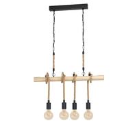 Eglo Suspension Youngstown, 4 flammes, vintage industriel, acier, bois, corde naturelle, lampe suspendue noir, naturel, douille E27, pour salle à manger et salon