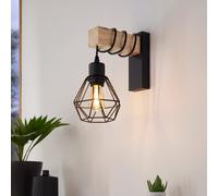 Eglo Applique murale intérieure Townshend 5, luminaire d’intérieur au design vintage et industriel, lampe retro en acier noir et bois, certifié FSC, douille E27