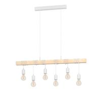 EGLO Townshend Suspension vintage à 6 ampoules au design industriel, lampe suspendue rétro en acier et bois, couleur blanc, marron, certifié FSC, E27