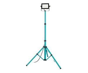 EGLO Trépied projecteur LED chantier, lampe de travail ajustable en | hauteur, éclairage d’atelier avec spot pivotant, aluminium turquoise et plastique noir, IP65, blanc neutre, 2500lm