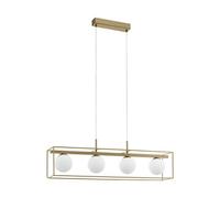 Eglo Vallaspra Suspension 4 Ampoules en Acier Champagne Verre Blanc Opale Mat Culot E14