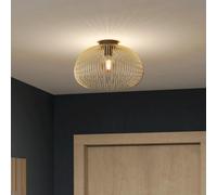 Eglo Luminaire plafonnier Venezuela, lampe de plafond élégante avec abat-jour en fil métallique doré, éclairage pour salon et couloir, métal noir et doré, douille E27