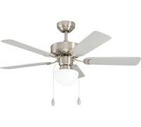 EGLO Ventilateur de plafond CADIZ, ventilateur à 5 pales avec lumière, chaîne de tirage, boîtier en acier nickelé mat, fonctionnement été hiver, moteur AC, Ø 106,6cm