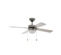 Eglo Ventilateur de plafond Gelsina à 4 pales avec chaîne de traction, avec | éclairage et fonctionnement été-hiver, matériau des pales MDF en argent, moteur AC, Ø 106,6cm