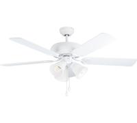 EGLO Ventilateur de plafond LAS PALMAS, ventilateur à 5 pales avec lumière, chaîne de tirage, boîtier en acier en blanc mat, fonctionnement été hiver, moteur AC, Ø 132cm