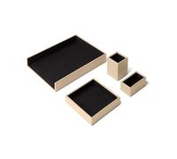 eglooh - Atena - Set de Bureau en Cuir Véritable Beige - Accessoires de Bureau 4 Pièces: Vide Poche, Pot à Crayon, Corbeille à Courrier, Porte-Cartes de Visite - Made in Italy
