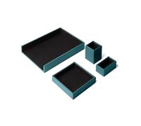 eglooh - Atena - Set de Bureau en Cuir Véritable Bleu Canard - Accessoires de Bureau 4 Pièces: Vide Poche, Pot à Crayon, Corbeille à Courrier, Porte-Cartes de Visite - Made in Italy