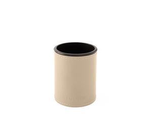 eglooh - Orfeo - Pot à Crayon pour Bureau du Design Ronde en Cuir Beige cm 7,8 x 7,8 H.9,5 - Coutures Artisanales et Structure Résistent - Made in Italy