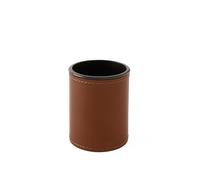 eglooh - Orfeo - Pot à Crayon pour Bureau du Design Ronde en Cuir Orange Marron Naturel cm 7,8 x 7,8 H.9,5 - Coutures Artisanales et Structure Résistent - Made in Italy