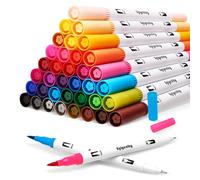 Eglyenlky 36 Marqueurs de couleur pour livre de coloriage pour adulte, marqueur à pointe feutre, stylos pinceaux à double pointe avec pinceau et pointe fine pour adulte, adolescent