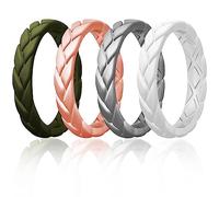 Egnaro Alliances en silicone pour femme, ensemble de mariée en caoutchouc fin, feuilles empilables tressées avec rainures respirantes, accessoires d'entraînement, 8.5-9(18.9mm), Silicone