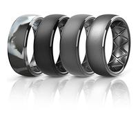 Egnaro Bague en silicone pour homme - Anneaux de mariage en caoutchouc respirant pour homme, couverture à vie, design unique, bague confortable, 10(19.8mm)