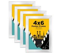 Egofine 10x15cm cadres photo Lot de 4 en bois composite robuste avec verre véritable - Horizontal ou vertical pour tentures murales ou décoration de table - Argenté