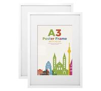 Egofine Cadres photo A3 Lot de 2, Cadres photo en bois composite avec plexiglas - Horizontal ou vertical pour accrochage mural ou décoration de table, blanc