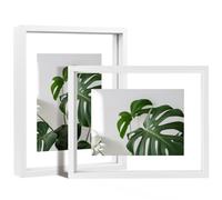 Egofine Lot de 2 cadres flottants de 20,3 x 25,4 cm - Double verre - En bois massif - Affichage photo de toute taille jusqu'à 20,3 x 25,4 cm - Support mural ou posé sur une table - Blanc