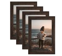 Egofine Lot de 4 cadres photo, 10 x 15 cm, en bois, 10 x 15 cm, avec verre acrylique, pour montage sur table et mur, parfaits pour portraits, maison, bureau, marron