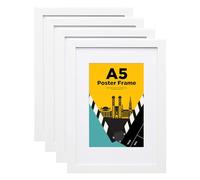 Egofine Lot de 4 cadres photo A5 en bois A5 avec passe-partout en verre acrylique pour photos 10 x 15 cm, cadre de certificats pour montage sur table et mur, 14,8 x 21 cm, pour portrait, maison
