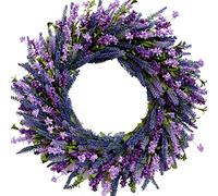 Egolot Couronne de Fleurs de Lavande Violette de 61 cm pour Porte d'entrée, Couronne de Fleurs de Lavande forsythia pour décoration intérieure et extérieure, Couronne Rustique et Rustique pour la