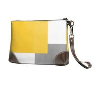 EgoMed Bloc géométrique Jaune Gris Blanc,Sacs à Main en Cuir PU pour Femmes, Pochette à Fermeture éclair, Portefeuille, Sac à Main avec dragonne