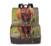 EgoMed Bovins bruns des Highlands,Sac à dos imperméable pour femme, sac à dos de voyage léger en cuir PU tendance