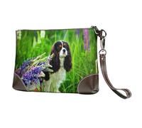 EgoMed Cavalier King Charles Spaniel Chien Fleurs de Lupin,Sacs à Main en Cuir PU pour Femmes, Pochette à Fermeture éclair, Portefeuille, Sac à Main avec dragonne