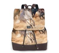 EgoMed Cheval sauvage courant contre une tempête de sable,Sac à dos imperméable pour femme, sac à dos de voyage léger en cuir PU tendance