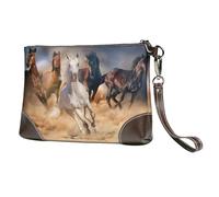 EgoMed Cheval Sauvage Courant Contre Une tempête de Sable,Sacs à Main en Cuir PU pour Femmes, Pochette à Fermeture éclair, Portefeuille, Sac à Main avec dragonne