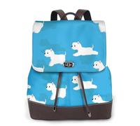 EgoMed Chiens Westie qui courent,Sac à dos imperméable pour femme, sac à dos de voyage léger en cuir PU tendance