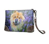 EgoMed Chow-Chow Doux Duveteux Brun Chiens Violet Sauvage,Sacs à Main en Cuir PU pour Femmes, Pochette à Fermeture éclair, Portefeuille, Sac à Main avec dragonne