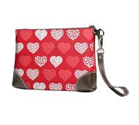 EgoMed Coeurs Rouges et Blancs et Amour,Sacs à Main en Cuir PU pour Femmes, Pochette à Fermeture éclair, Portefeuille, Sac à Main avec dragonne